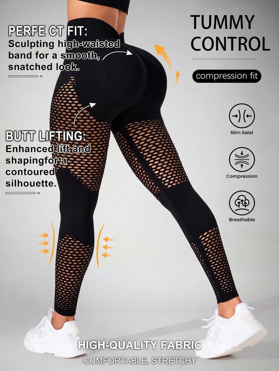 Slayform Slayform Women's Tie Dye Mesh Sports Yoga Pants - Black - View 1