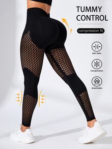 Slayform Slayform Women's Tie Dye Mesh Sports Yoga Pants - Black - View 3