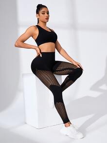 Slayform Slayform Women's Tie Dye Mesh Sports Yoga Pants - Black - View 2