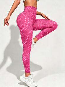 Slayform Slayform Seamless Knit Polka Dot Yellow Polka Dot Sports Leggings Gym Summer Soft Athletic - Pink - View 5