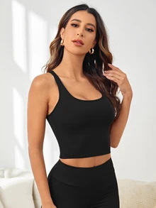 Slayform Slayform Crisscross Back Sports Tank Going Out Top Workout Tank Tops Fitted Shirt - Black - View 6