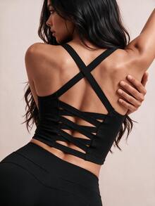 Slayform Slayform Crisscross Back Sports Tank Going Out Top Workout Tank Tops Fitted Shirt - Black - View 1