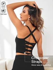 Slayform Slayform Crisscross Back Sports Tank Going Out Top Workout Tank Tops Fitted Shirt - Black - View 3