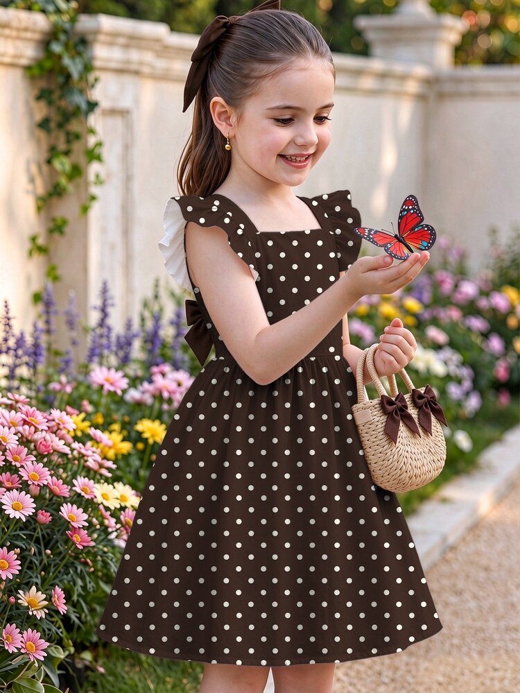 Tween Girls Flutter Sleeve Backless Bow Dress, Cute Versatile Style For Outings, Vacations, School - Multicolor - View 2