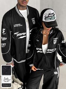 Coolane Women's Fall Streetwear Blokecore Color-Blocked Letter Pattern Print Baseball Jackets For Back - Black - View 8