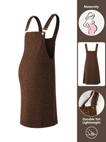 Momance Maternity Leopard Print Casual Everyday Outing Pinafore Dress - Coffee Brown - View 5