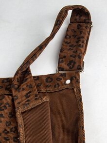 Momance Maternity Leopard Print Casual Everyday Outing Pinafore Dress - Coffee Brown - View 9
