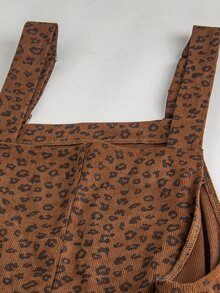 Momance Maternity Leopard Print Casual Everyday Outing Pinafore Dress - Coffee Brown - View 11