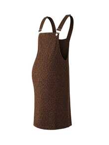 Momance Maternity Leopard Print Casual Everyday Outing Pinafore Dress - Coffee Brown - View 7