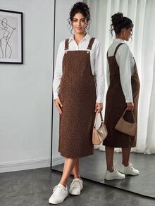 Momance Maternity Leopard Print Casual Everyday Outing Pinafore Dress - Coffee Brown - View 1