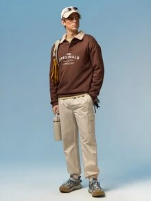 Caldwick Spring/Autumn New Men's Workwear Cargo Pants, Multi-Pocket Loose Casual Minimalist Versatile Japanese Style Jogger Pants, Runs Small, Recommend Ordering One Size Up - Khaki - View 7