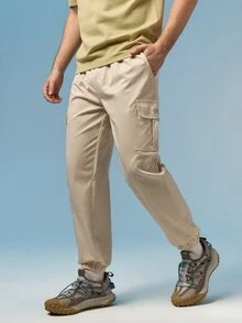 Caldwick Spring/Autumn New Men's Workwear Cargo Pants, Multi-Pocket Loose Casual Minimalist Versatile Japanese Style Jogger Pants, Runs Small, Recommend Ordering One Size Up - Khaki - View 1