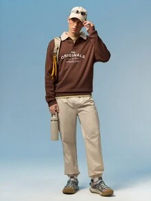 Caldwick Spring/Autumn New Men's Workwear Cargo Pants, Multi-Pocket Loose Casual Minimalist Versatile Japanese Style Jogger Pants, Runs Small, Recommend Ordering One Size Up - Khaki - View 2