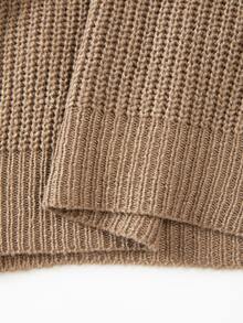 SHEIN Ribbed Knit Petal Sleeve Patch Pocket Long Cardigan Coat Brunch Camel Autumn Casual Boho - Brown - View 6