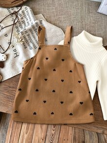 SHEIN Baby Girl Cute Deer Embroidery Strap Casual Outdoor Dress, Spring/Autumn - Brown - View 2