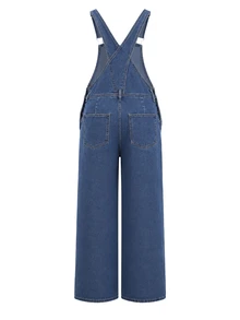 Momance Maternity Letter Print Pocket Casual Denim Overalls - Dark Wash - View 6