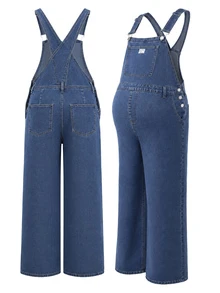 Momance Maternity Letter Print Pocket Casual Denim Overalls - Dark Wash - View 8