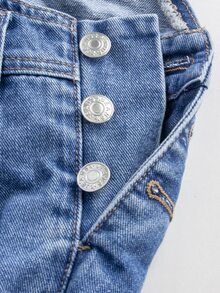 Momance Maternity Letter Print Pocket Casual Denim Overalls - Dark Wash - View 10