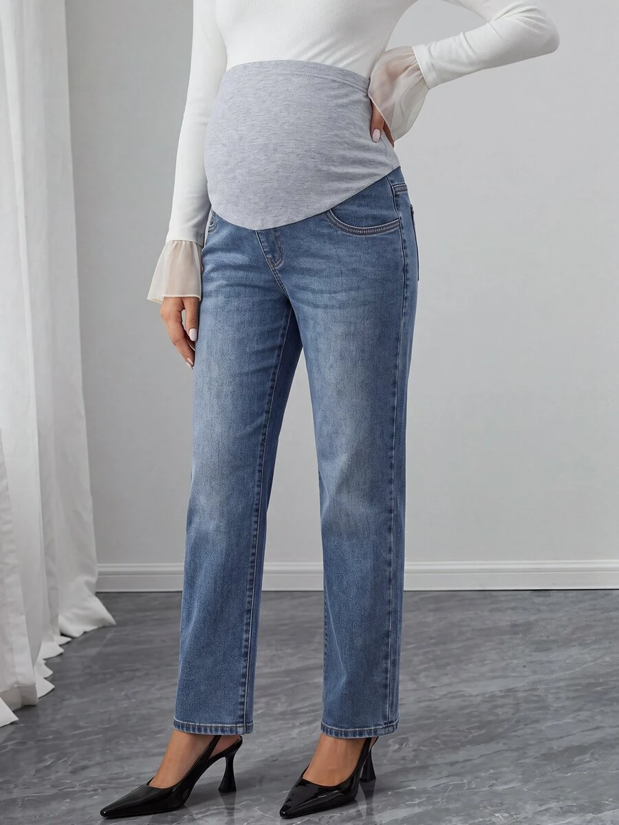 Momance Maternity Casual Everyday Pocket Denim Jeans Versatile - Medium Wash - View 1