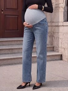 Momance Maternity Casual Everyday Pocket Denim Jeans Versatile - Medium Wash - View 2