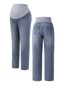 Momance Maternity Casual Everyday Pocket Denim Jeans Versatile - Medium Wash - View 9