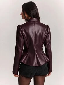 SHEIN BAE Fashionable Commuter Waist-Cinching Blazer - Burgundy - View 2