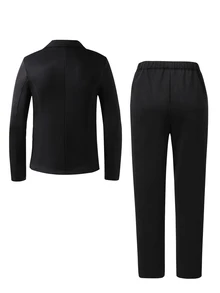 SHEIN 2pcs/Set Teen Boys Gentleman Outfit,Slim-Fit Single-Breasted Suit Jacket Dress Pants,Summer Formal Party Sixth Form Wear For Birthday,Wedding,Black - Black - View 3