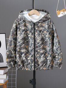SHEIN 兒童青少年男孩休閒經典迷彩與洛杉磯城市名稱印花圓領秋季上衣 - 綠色 - 查看 4
