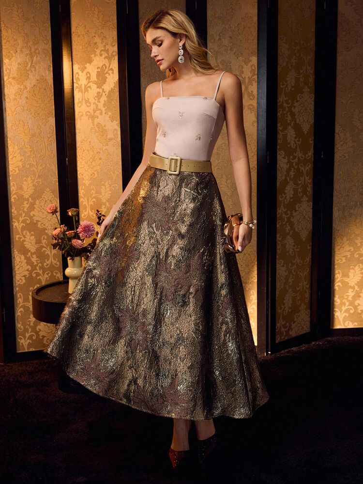 MOTF PREMIUM HIGH WAIST ALL OVER PRINT SKIRT - Gold - View 5