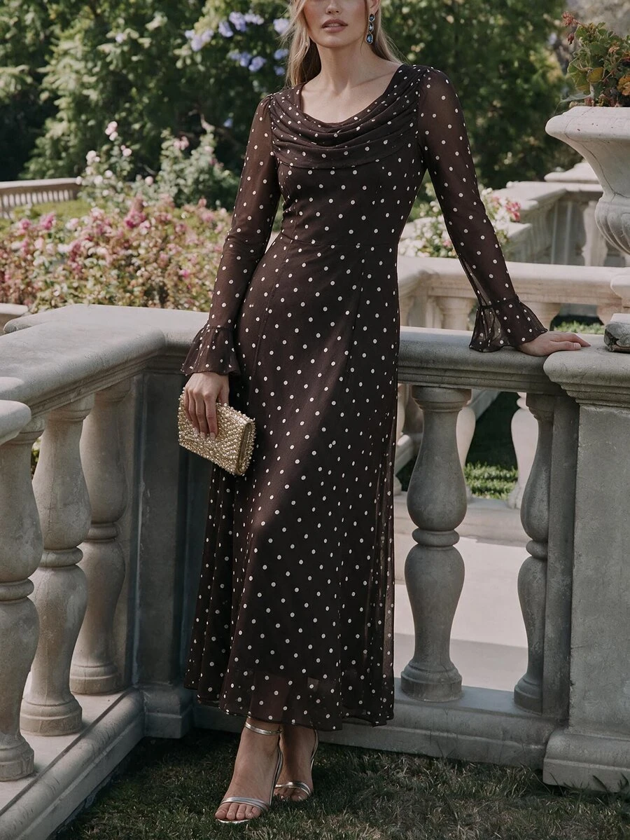 Amorya Women's Polka Dot Round Neck Casual Party Midi Dress - Multicolor - View 1