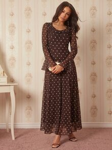 Amorya Women's Polka Dot Round Neck Casual Party Midi Dress - Multicolor - View 5