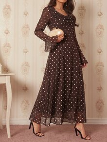 Amorya Women's Polka Dot Round Neck Casual Party Midi Dress - Multicolor - View 4