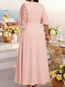 SHEIN Lady Plus Size Elegant Curve Party Formal Christening Guest Dates Mother Of The Bride Sequin Patchwork Dress Wedding Dusty Pink Autumn Fall - Coral Pink - View 2