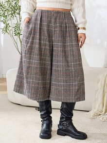 Solflare Plus Size Women's Plaid Casual Versatile Daily Wear Suit Pants - Grey - View 3