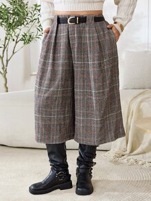 Solflare Plus Size Women's Plaid Casual Versatile Daily Wear Suit Pants - Grey - View 5