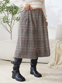 Solflare Plus Size Women's Plaid Casual Versatile Daily Wear Suit Pants - Grey - View 4