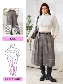 Solflare Plus Size Women's Plaid Casual Versatile Daily Wear Suit Pants - Grey - View 6