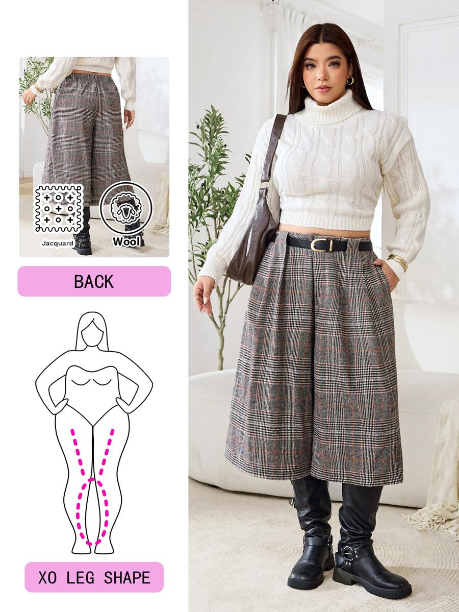 Solflare Plus Size Women's Plaid Casual Versatile Daily Wear Suit Pants - Grey - View 1