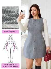 Solflare Plus Size Women's Button Design Round Neck Casual Sleeveless Dress - Multicolor - View 8