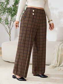 Solflare 大尺碼女款格紋休閒百搭日常穿著長褲 秋季 - 彩色 - 查看 5