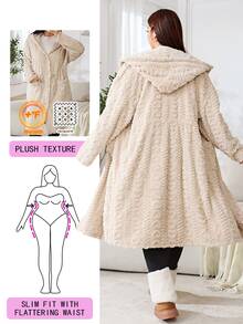 Solflare Plus Size Comfortable Button Long Sleeve Pocket Hooded Jacket - Camel - View 1