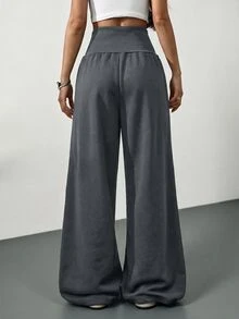 SHEIN Tall 灰色針織抓絨抽繩腰寬鬆運動長褲，冬季畢業季、返校穿搭、畢業禮、女教師秋季服飾，適合高個女性 - 灰色 - 查看 2