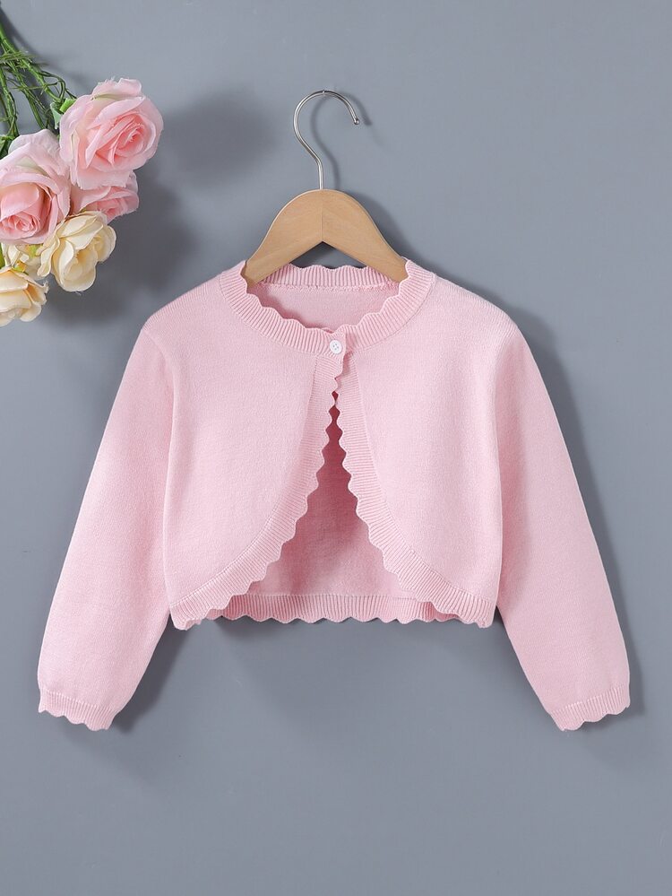 SHEIN Elladie kids Young Girl Fashion Sweet Princess Button Long Sleeve Knit Cardigan Autumn Fall Mommy And Me Pink - Pink - View 7
