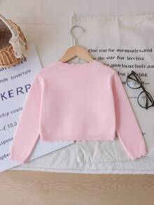 SHEIN Elladie kids Young Girl Fashion Sweet Princess Button Long Sleeve Knit Cardigan Autumn Fall Mommy And Me Pink - Pink - View 2