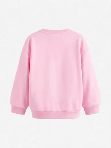 SHEIN 兒童女童加厚秋冬新款運動衫套裝，多色，休閒百搭街頭風，開學季、萬聖節適用 - 粉色 - 查看 6