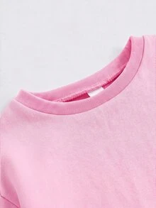 SHEIN 兒童女童加厚秋冬新款運動衫套裝，多色，休閒百搭街頭風，開學季、萬聖節適用 - 粉色 - 查看 15