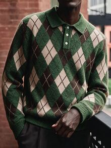 Manfinity CasualKnits Men's Casual Argyle Sweater, Autumn/Winter - Multicolor - View 1