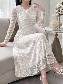 Feyla Women's Solid Color Pleated Casual Party Dress - Apricot - View 3