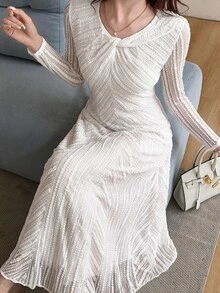 Feyla Women's Solid Color Pleated Casual Party Dress - Apricot - View 4