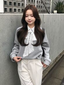 FRIFUL Women's Patchwork Polka Dot Pattern Knot Raglan Long Sleeve Casual Cute Preppy Sweatshirt Everyday School Black Polka Dot Light Grey Autumn Winter - Grey - View 4